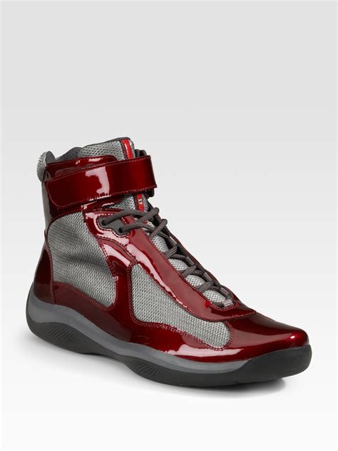 prada sneaker red|red high top prada sneakers.